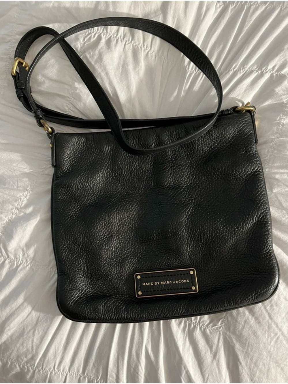 Marc by Marc Jacobs Black Pebbled Leather Shoulder Bag with Gold Hardware